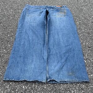 Vintage Bad Boy Wide Leg Baggy Skater Jeans Mens Y2K Blue Denim Embroidered